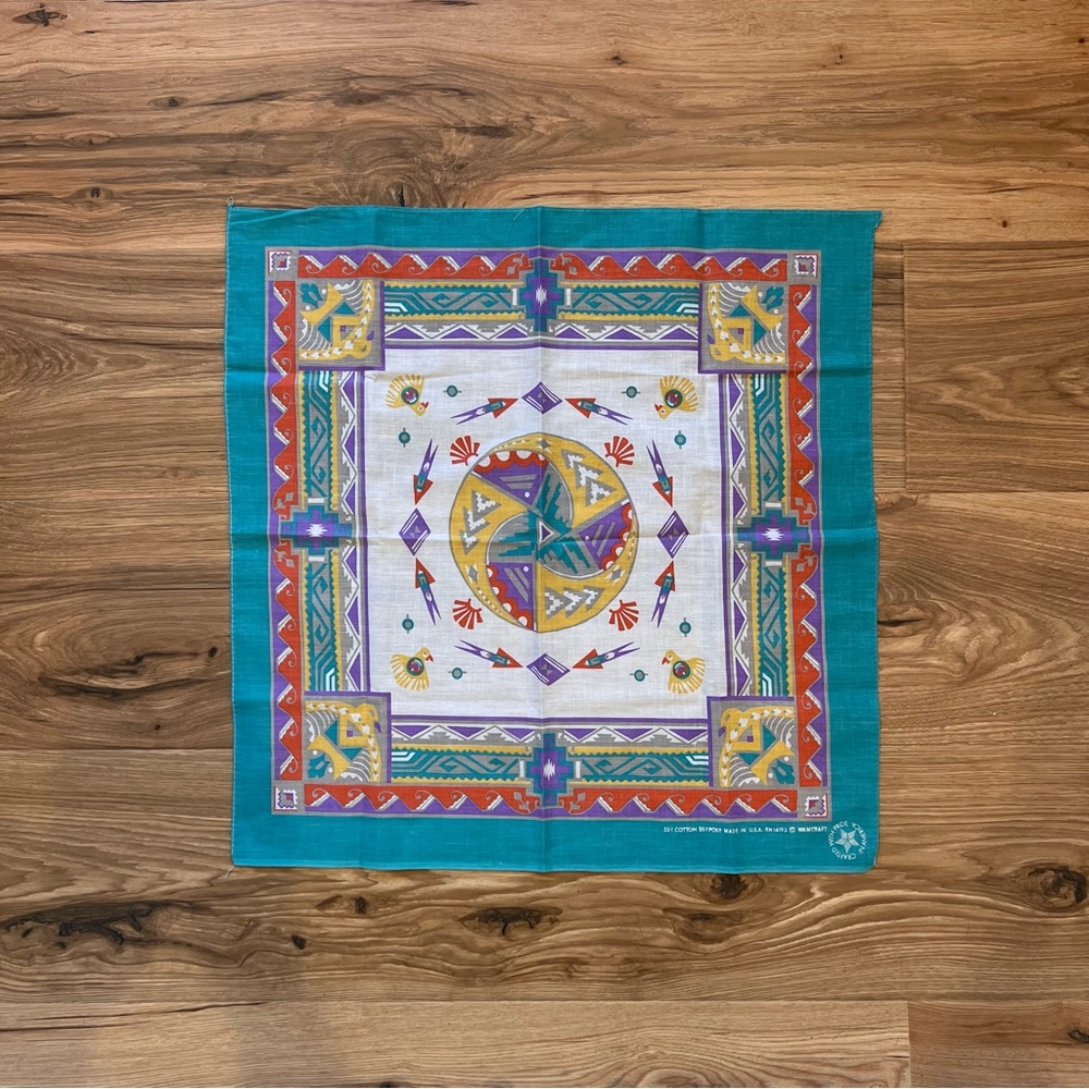 Vintage Native American Turquoise Handkerchief Wamcraft 22x21